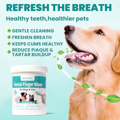MEDUWEDU Wider Dental Care Finger Wipes 60 Counts,Teeth Cleaning Finger Wipes for Dogs & Cats,Reduces Plaque & Supports Oral Freshness, Coconut Scent - Image 2