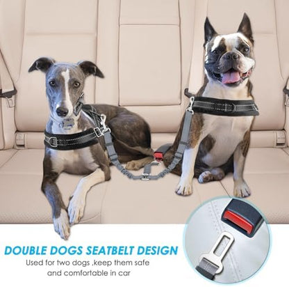SlowTon Double Dog Seat Belt for Car with Elastic Bungee Buffer, Adjustable - Image 2