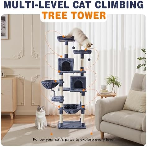 71 Inch Large Cat Tree Tower with Sisal Scratching Post - Image 5