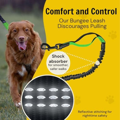 Hundefreund Hands-Free Dog Leash Replacement Bungee (47–67”) – Extension for Medium & Large Dogs – Shock-Absorbing with Dual Handles & Reflective Stitching (Green) - Image 6