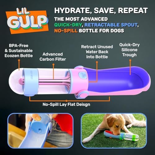 Lil Gulp Dog Water Bottle 15 Fl oz Filtered Portable Travel (Sherbet Soaker - Image 2