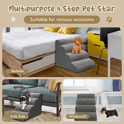 Giantex Dog Ramp Stairs for Bed, 4 Tiers Foam Pet Steps for Small Dogs Puppy Cats Older, Washable Cover, High Density Foam, Non-Slip Stairs for Dogs to Get on Bed Sofa (Gray, 4 Steps) - Image 2