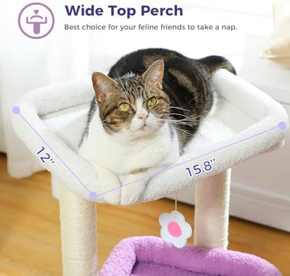 PEQULTI Small Cat Tree Tower for Indoor Cats, Sisal Post&Cozy Condo, Purple - Image 2
