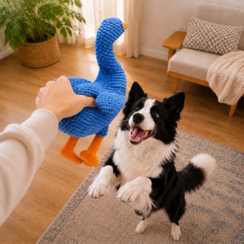 Blue Plush Duck Dog Toy, Stuffed Squeaky Toy with Crinkle Paper - Image 6