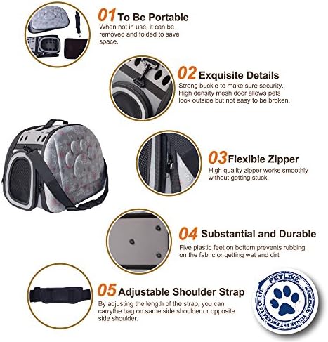 PetLike Airline Approved Pet Carrier Soft Sided Collapsible Travel Bag for Cats & Small Dogs (Grey, Smooth) - Image 3