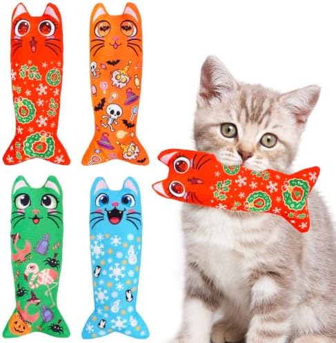 Halloween Christmas Cat Catnip Toys for Indoor Cats Random 4 Pcs by Bestwishforyou
