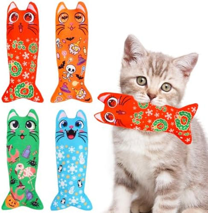 Halloween Christmas Cat Catnip Toys for Indoor Cats Random 4 Pcs by Bestwishforyou