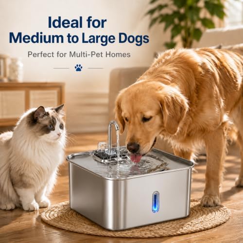 7L / 1.8 Gallon Dog Water Fountain, Suitable for Large Dogs and Multi‑Pet, 2 Silent USB Pumps and 4 Filters, 304 Stainless Steel Cat Water Fountain, Multi‑Stage Filtration, Visible Water Level Window - Image 5