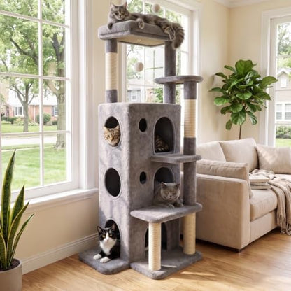 baoheDC 53" Cat Tree for Indoor Cats, Multi-Level Cat Tower with 3 Cozy Cat Condos, Large Top Perch, Sisal Scratching Posts & Climbing Steps, Space-Saving Cat Furniture for Apartments, Grey by BaoheDC