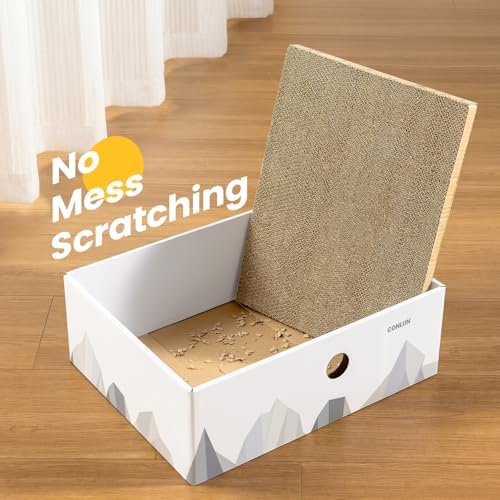 Conlun Cat Scratcher Box, Cardboard Pad, Bed for Indoor Cats, White - Image 4