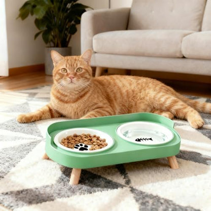 Elevated Cat Bowls, 2 Ceramic Raised Cat Food and Water Bowl Set, Prevent Cat Chin Acne, Whisker Fatigue Friendly, Splash Proof & Dishwasher Safe for Indoor Cats and Small Dogs - Green - Image 7