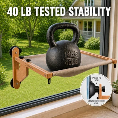 Extra Wide Cat Window Perch, 3-in-1 & Cordless with Solid Wood Frame - Image 3
