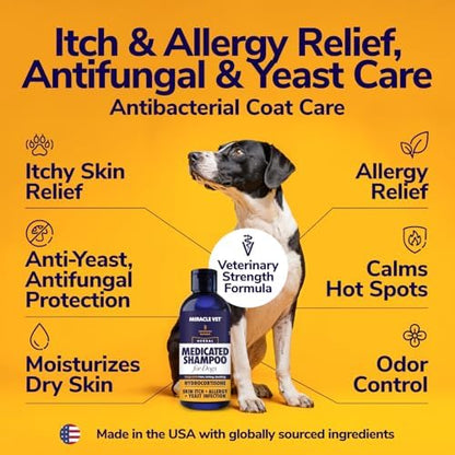 Miracle Vet Medicated Dog Shampoo for Itchy Skin Relief - Antifungal for Dog Allergy Relief, Yeast Infection, Hot Spot & Dry Skin Anti-Itch Treatment Wash - Hydrocortisone (16 oz) - Image 2