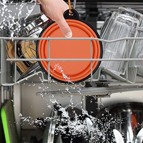Dog Bowl Pet Collapsible Bowls, 2 Pack Collapsible Dog Water Bowls for Cats Dogs, Portable Pet Feeding Watering Dish for Walking Parking Traveling with 2 Carabiners (Small, Orange+Yellow) - Image 6