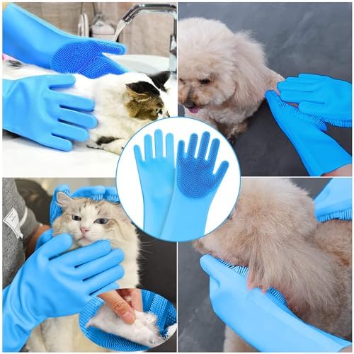 High-Density Silicone Pet Grooming Gloves with Enhanced Five Finger Design for Bathing, Massaging Dogs and Cats (Blue) - Image 3