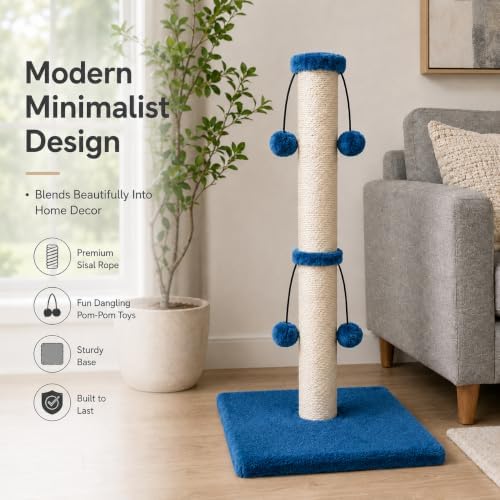 Dimaka Cat Scratching Post, Cat Scratcher for Large Cats with Teasing Toy Ball (Blue, 34 inches for Large Cats) - Image 6