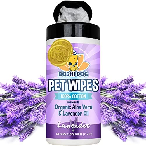 Bodhi Dog Pet Wipes - Grooming, Cleaning and Deodorizing Wipes for Dogs & Cats - No Parabens or SLS - Large, Thick, Wet Wipes - Wipe Away Pet Odors & Refreshes Coat - Lavender Scent (60 Count) by BodhiDog