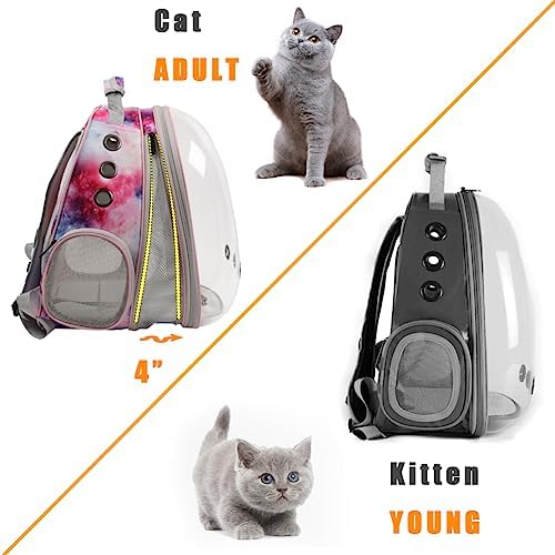 Front Expandable Cat Backpack Carrier, Fit up to 20 lbs, Space Capsule Astronaut Bubble Window Backpack for Large Fat Cat and Small Puppy, Galaxy Pink Print - Image 5