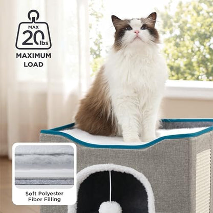 Bedsure Cat House Bed for Indoor Cats with Fluffy Ball and Scratch Pad - Image 3