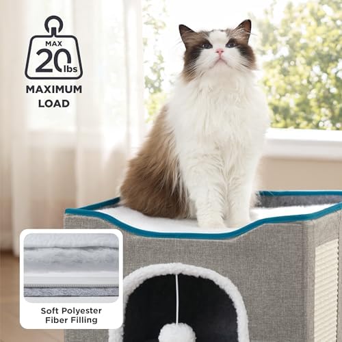 Bedsure Cat House Bed for Indoor Cats with Fluffy Ball and Scratch Pad,Grey - Image 5