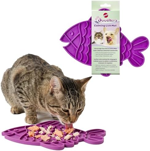 SPOT Soothers Fish Lick Mat - 9.75in Slow Feeder & Calming Mat for Cats, Kittens, Medium & Large Dogs and Puppies, Food-Grade Rubber, Dishwasher Safe, Anxiety & Boredom Relief by SPOT