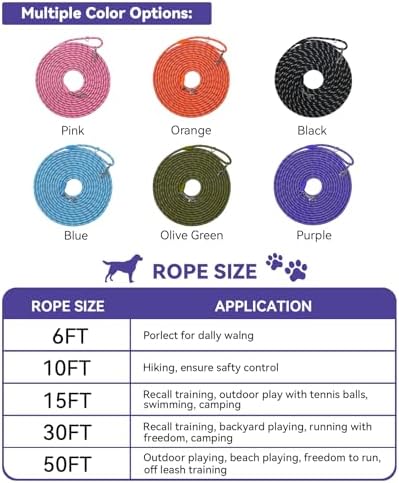 Long Dog Training Leash，Heavy Duty Reflective Rope Lead for Small Medium Large Dogs ，6FT 10FT 15FT 30FT 50FT for Training, Walking, Backyard, Camping (Purple, 15FT) - Image 5