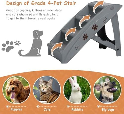 Nova Microdermabrasion Dog Stairs to Bed Pet Stairs Dog Steps for Small Dogs Washable Carpet Pet Stairs for High Bed Foldable Plastic Pet Steps (Grey), (NV0638) - Image 2