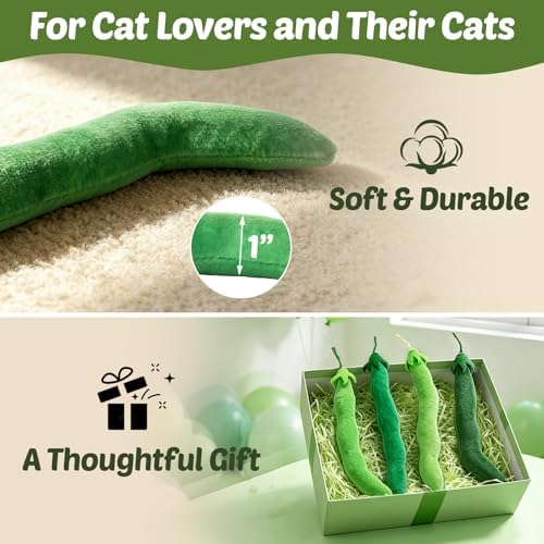 CiyvoLyeen Plush Green Bean Catnip Toys for Indoor Cats 4 Pack - Image 6