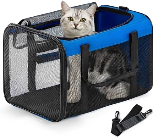 Conlun Cat Carrier Bag,Soft-Sided Pet Carriers for Dogs with 4-Sided Mesh,Airline Approved Cat Transport Carrier for Small&Medium Cats Kitten Puppy Up to 15LB,Collapsible Cat Travel Carrier-M,Blue by Conlun