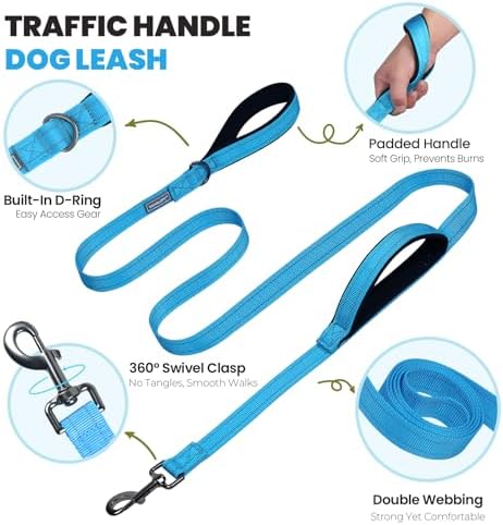 VIVAGLORY Double Handle Dog Leash Twingrip, 5ft x 1in, L, Blue Grey - Image 3