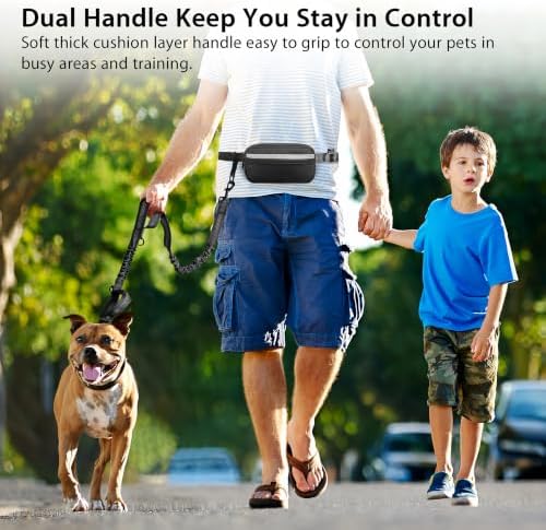 Uppetly Hands Free Dog Running Leash with Zipper Pouch, Dual Padded Handles, Elastic Bungees Retractable Rope for Large Dog, Adjustable Waist Belt, Reflective Stitches for Walking (Black, 25-120lb) - Image 7