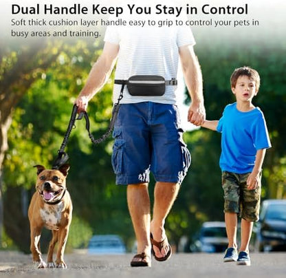 Uppetly Hands Free Dog Running Leash with Zipper Pouch, Dual Padded Handles, Elastic Bungees Retractable Rope for Large Dog, Adjustable Waist Belt, Reflective Stitches for Walking (Black, 25-120lb) - Image 7