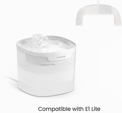 Cheerble Pumpless Cat Water Fountain, 2L/67oz Automatic Pet Fountain, Elfin E1 Lite Cat Fountain for Drinking, MagDrive™ Technology, Continuous Flow Mode, BPA-Free (White, 8 Filters)