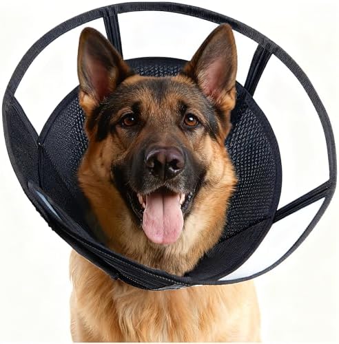 Soft Dog Cone, Stop Licking Deep Pet Recovery Collar After Surgery for Extra Large Dogs, Clear Plastic Breathable Elizabethan Head Neck Circle, Adjustable Comfortable Cones 30cm Long (XL Black) by MoonyMars