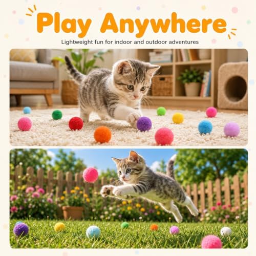 100 Pcs Cat Pom Pom Balls, 1 Inch Colorful Cat Toy Balls - Image 5
