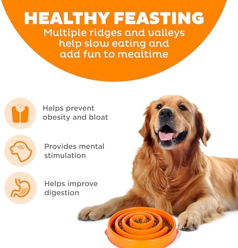 Outward Hound Fun Feeder Slo Bowl – Large 4‑Cup Capacity, Slow Feeding, Medium to Large Dogs, Non‑Slip, Orange, Swirl Pattern - Image 2
