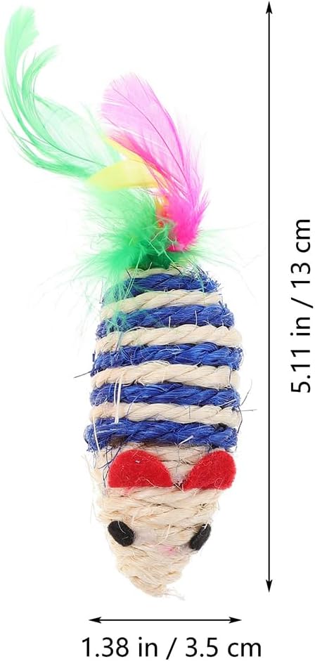 LOGOFUN 6pcs Cat Mouse Toys Sisal Mouse Shaped Toys Sisal Mice Toys with Feather Kitten Teething Toy for Pet Supplies - Pink+Blue