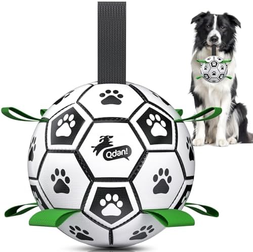 QDAN Dog Toys Dog Balls, 6 Inch Dog Soccer Ball with Straps, Herding Balls by QDAN
