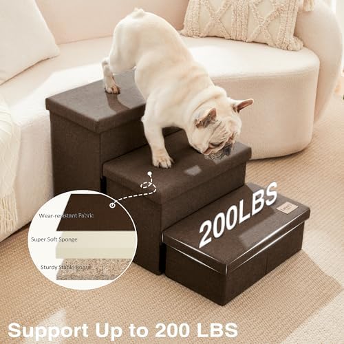 Love's cabin Dog Stairs for High Bed, Foldable Pet Stairs for Small Medium or Large Dogs Puppy with Storage for Bed or Couch, Cat Dog Steps Ramp with Zip up to 200 lbs, Coffee, 3 Steps - Image 5
