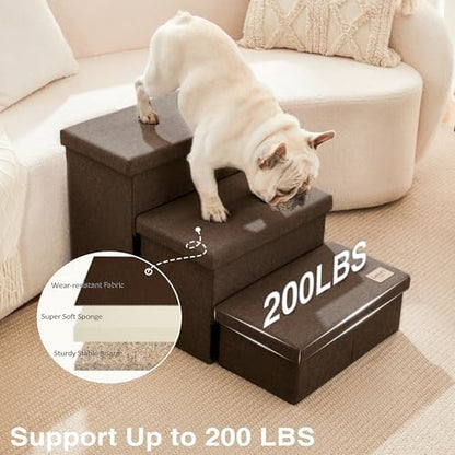 Love's cabin Dog Stairs for High Bed, Foldable Pet Stairs for Small Medium or Large Dogs Puppy with Storage for Bed or Couch, Cat Dog Steps Ramp with Zip up to 200 lbs, Coffee, 3 Steps - Image 5