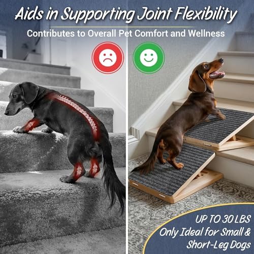 Dog Ramp for Stairs 4 Pack, Adjustable Wooden Stair Wedges for Small Dogs, Foldable Indoor Dog Stair Ramp with Triangular Support and Non-Slip Pads for Senior and Short-Legged Pets - Image 7
