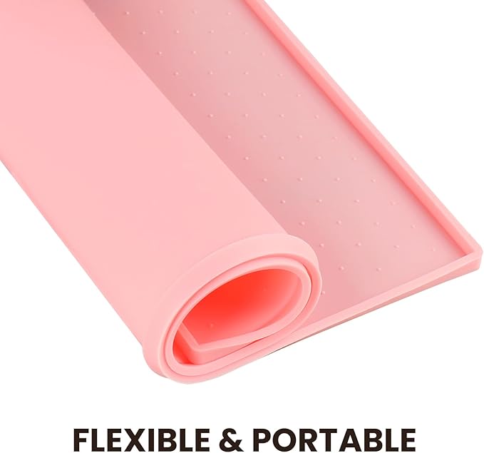 VIVAGLORY Dog Bowl Mat Grippymat Pet Food Mat, Waterproof Washable Nonslip Silicone for Pet & Cat, Food and Water Placemat with Lip & Raised Edges for Indoor Floor, S, Sakura Pink