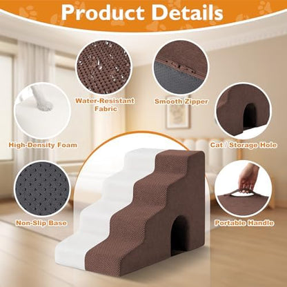 Ahpmeoa Dog Stairs for Bed 19.5’’ H, 4-Step Dog Steps for High Bed, Brown - Image 3