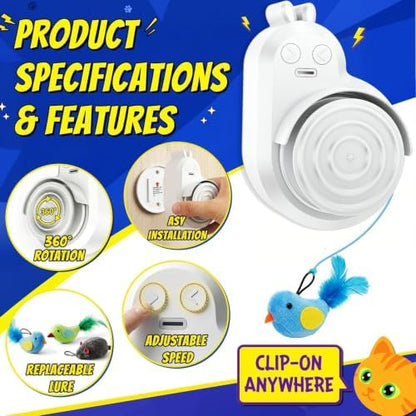 Interactive Cat Toys for Indoor Cats - Automatic Flying Bird Feather & Mouse Wand Enrichment Toy, Hands-Free or Handheld USB-Rechargeable Safe Play Chase Exercise for Bored Kittens and Adult Cats - Image 5