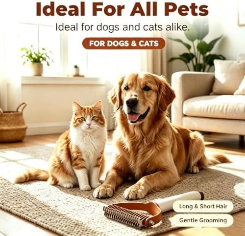 Double Sided Dematting Comb for Cats & Dogs, Undercoat Rake, Safe Deshedding Grooming Tool, Gentle Matt Remover Detangler for Long Thick Haired Pets, Ergonomic Pet Grooming Brush - Image 4