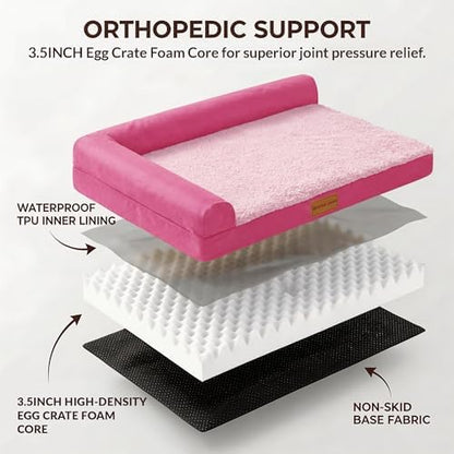 Patas Lague Orthopedic Large Dog Bed Washable Pet Sofa Bed 48''X30''Pink - Image 4