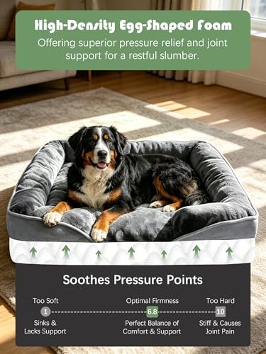 Spotted Play Orthopedic Dog Bed with Sides - Dog Sofa Beds for Extra Large Dogs, Supportive Foam Pet Couch Bed with Washable Removable Cover, Waterproof Lining and Non-Slip Bottom, Grey - XL-Plus - Image 4