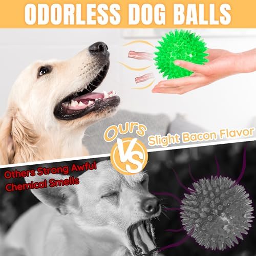 LECHONG 6-Pack 3.5” Squeaky Dog Balls, Durable Soft Spiky Chew Rubber Fetch Toy Balls for Large Medium Aggressive Chewers Teeth Cleaning Chewing Playing Training & Boredom Buster Indoors Outdoors - Image 3