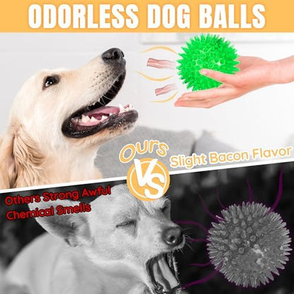 LECHONG 6-Pack 3.5” Squeaky Dog Balls, Durable Soft Spiky Chew Rubber Fetch Toy Balls for Large Medium Aggressive Chewers Teeth Cleaning Chewing Playing Training & Boredom Buster Indoors Outdoors - Image 3