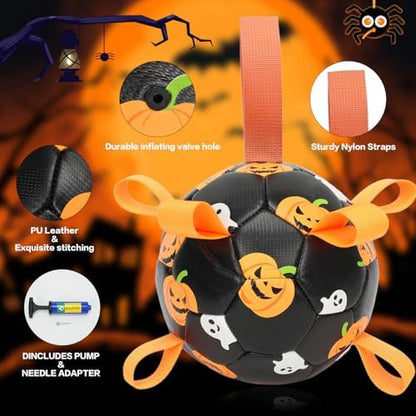Dog Toys Balls, Dog Soccer Ball with Straps, Dog Birthday Gifts, Durable Balls for Small Medium Pet, Puppy Outdoor Toy, Pet Training Soccer Ball, World Cup Soccer (7.25 Inch) (Ghost, Large) - Image 2